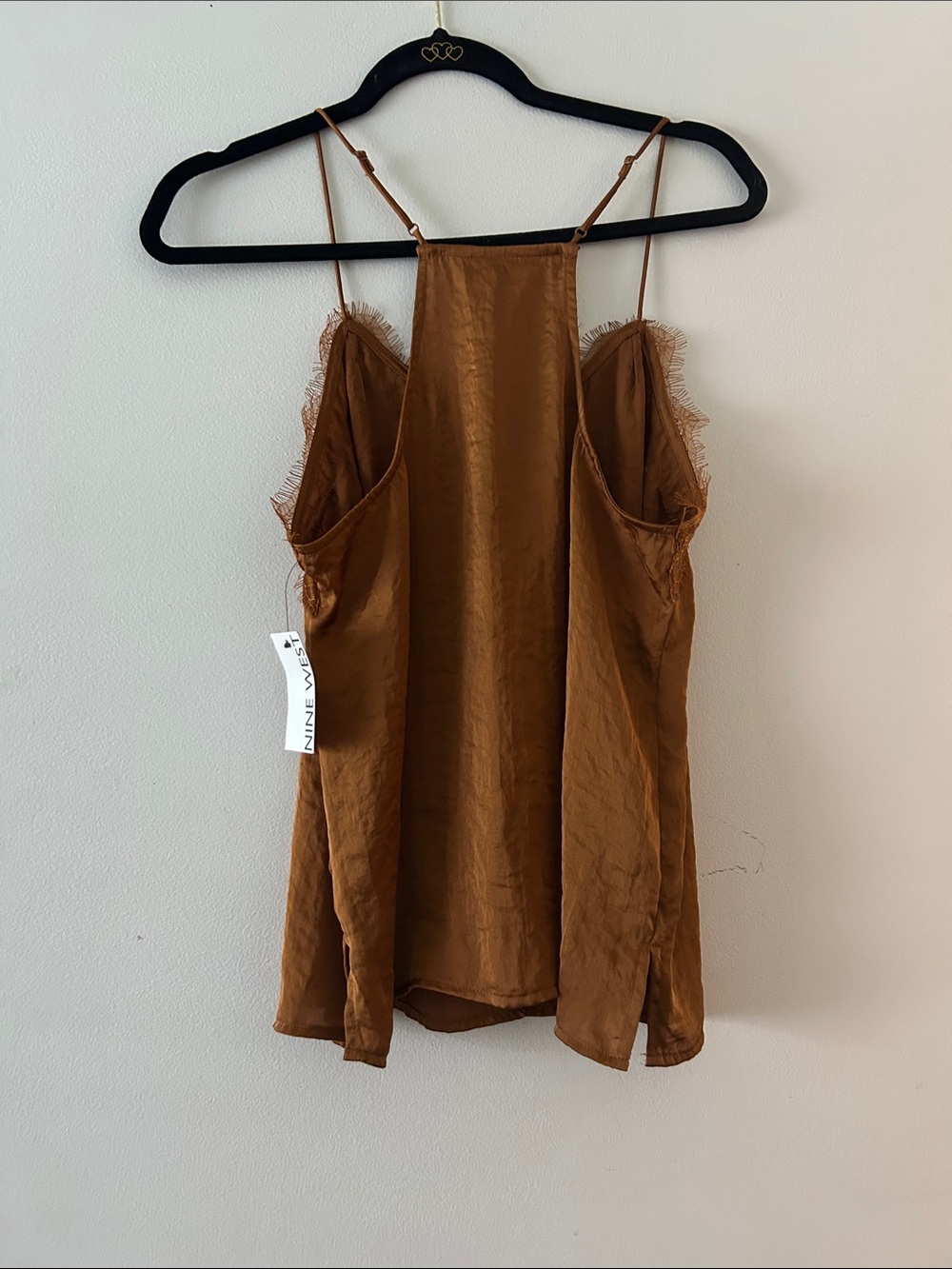 Nine West Rust-Brown Lace Trim Satin Cami - Picture 4 of 4